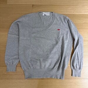 Maison Kitsune Gray V-neck cotton sweater